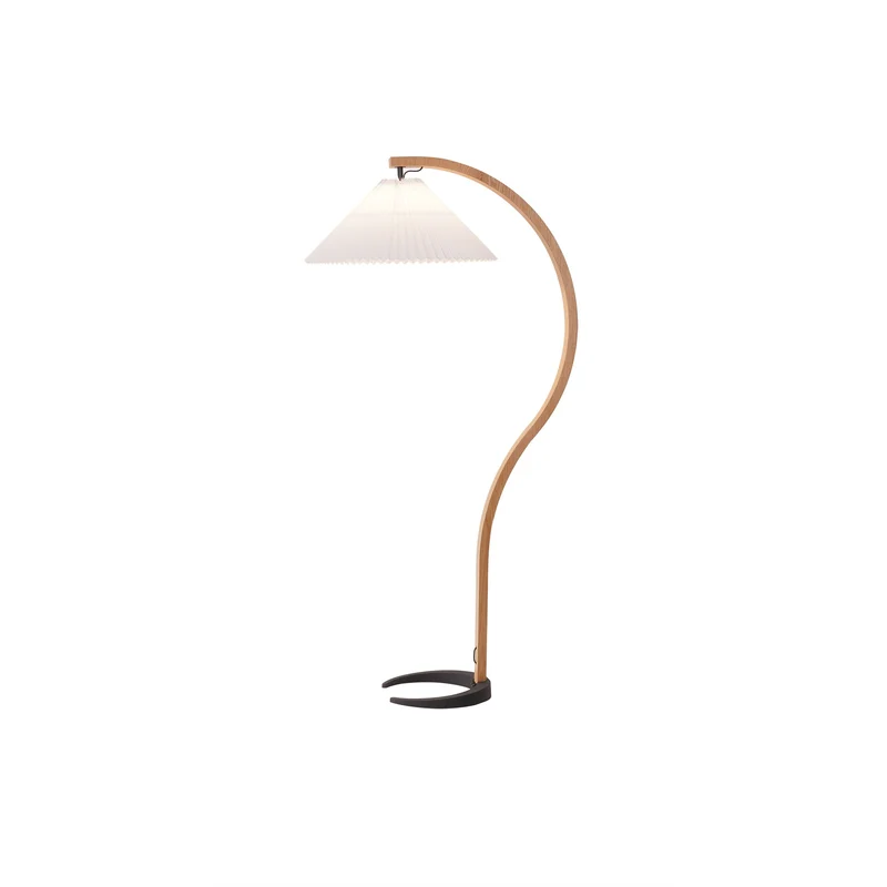 Boog Vloerlamp Beukenhouten Linnen Kap Retro Woonkamer | Sansoti