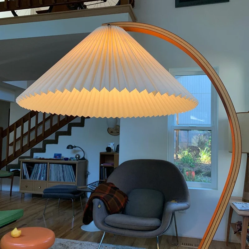 Boog Vloerlamp Beukenhouten Linnen Kap Retro Woonkamer | Sansoti