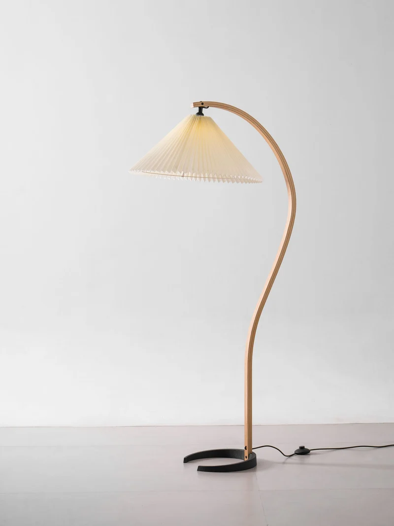 Boog Vloerlamp Beukenhouten Linnen Kap Retro Woonkamer | Sansoti