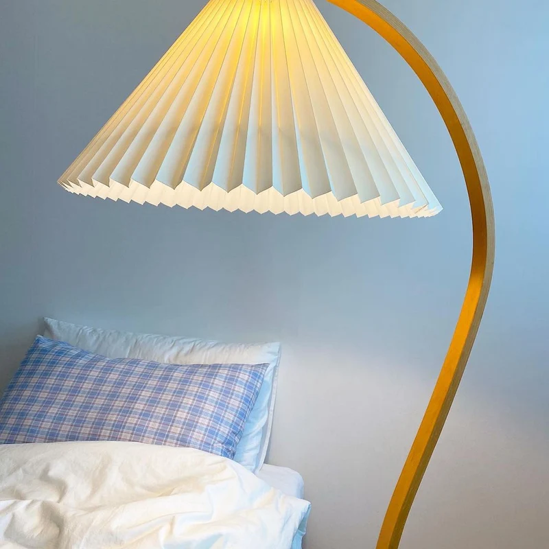 Boog Vloerlamp Beukenhouten Linnen Kap Retro Woonkamer | Sansoti