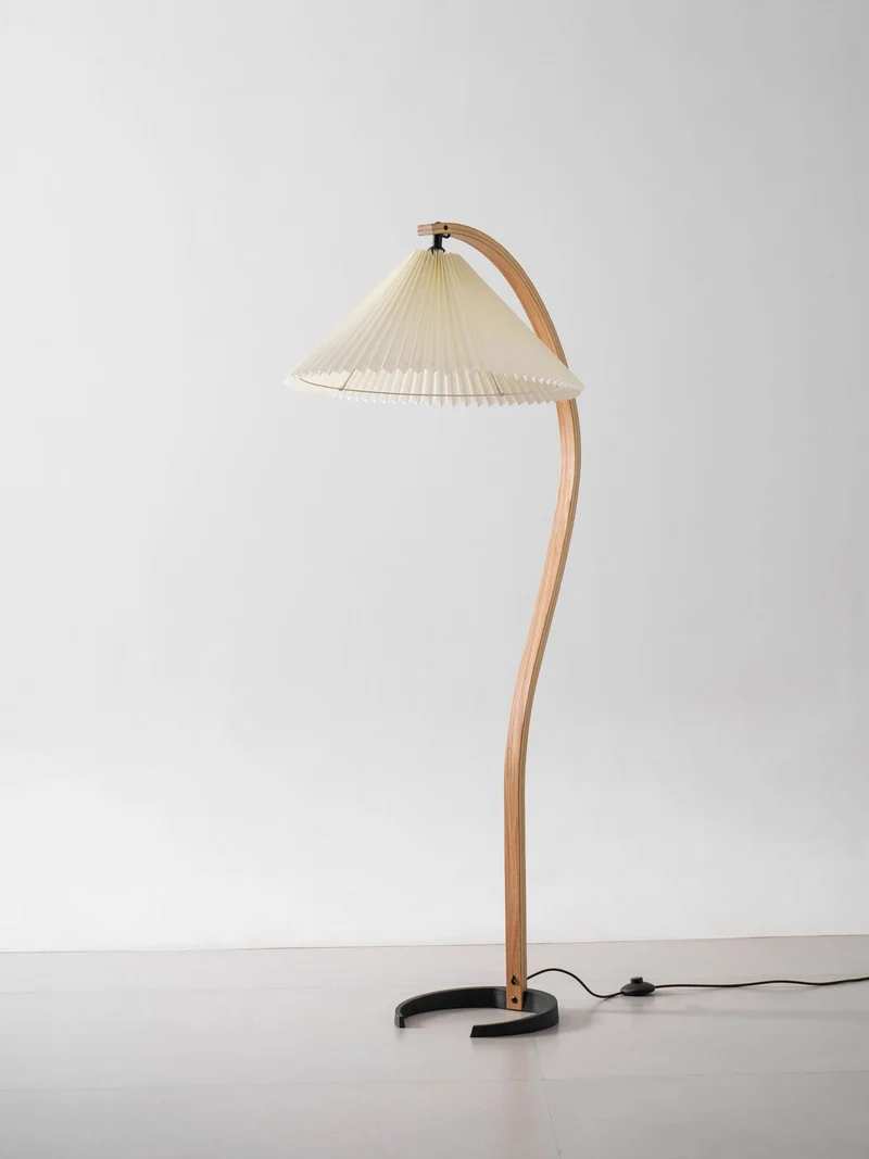 Boog Vloerlamp Beukenhouten Linnen Kap Retro Woonkamer | Sansoti