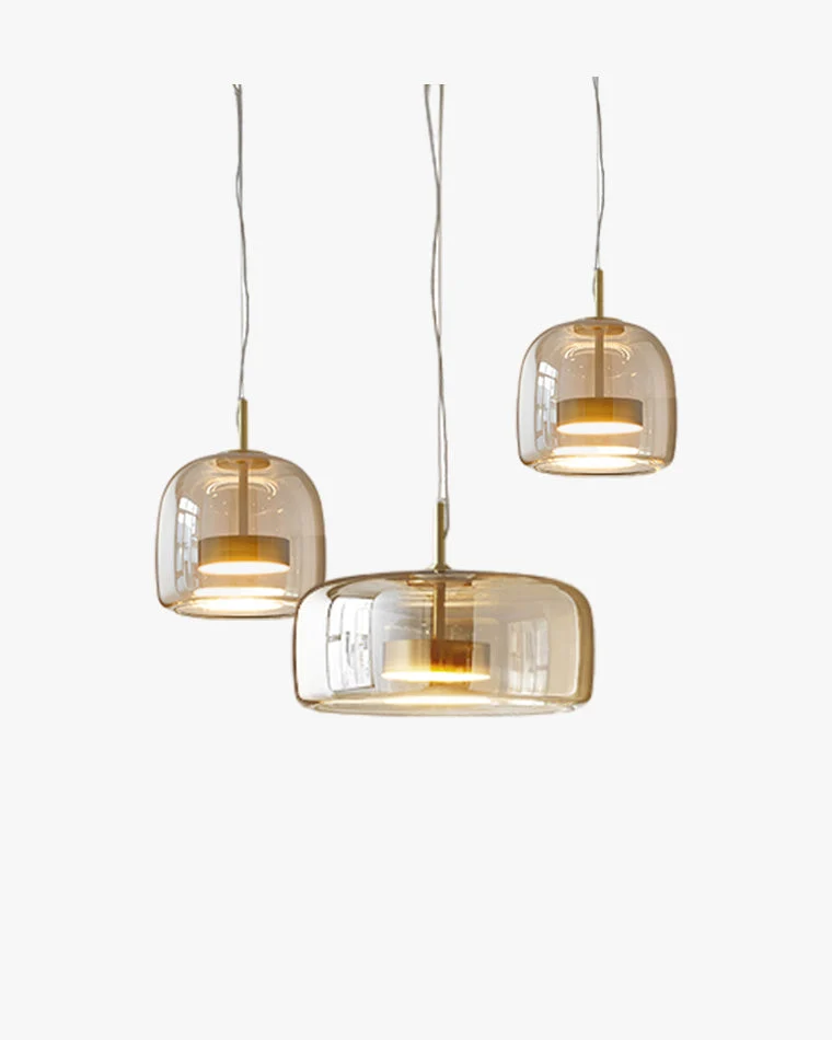 Hanglamp Geblazen Glas Amber Goud Rond Verstelbaar Eettafel Woonkamer Modern | Sansoti
