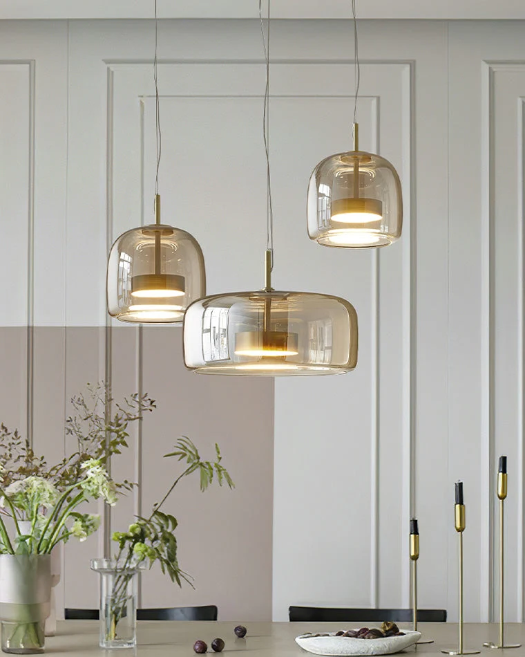 Hanglamp Geblazen Glas Amber Goud Rond Verstelbaar Eettafel Woonkamer Modern | Sansoti
