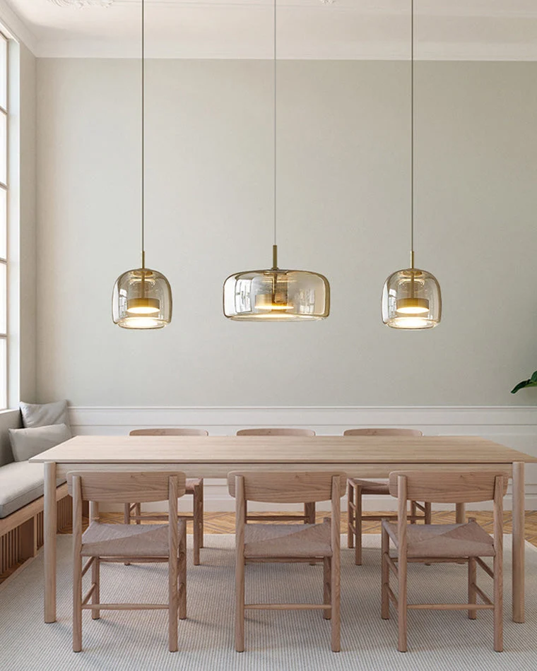 Hanglamp Geblazen Glas Amber Goud Rond Verstelbaar Eettafel Woonkamer Modern | Sansoti