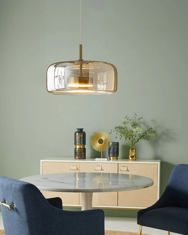 Hanglamp Geblazen Glas Amber Goud Rond Verstelbaar Eettafel Woonkamer Modern | Sansoti