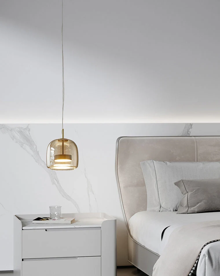 Hanglamp Geblazen Glas Amber Goud Rond Verstelbaar Eettafel Woonkamer Modern | Sansoti