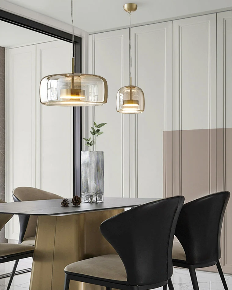 Hanglamp Geblazen Glas Amber Goud Rond Verstelbaar Eettafel Woonkamer Modern | Sansoti