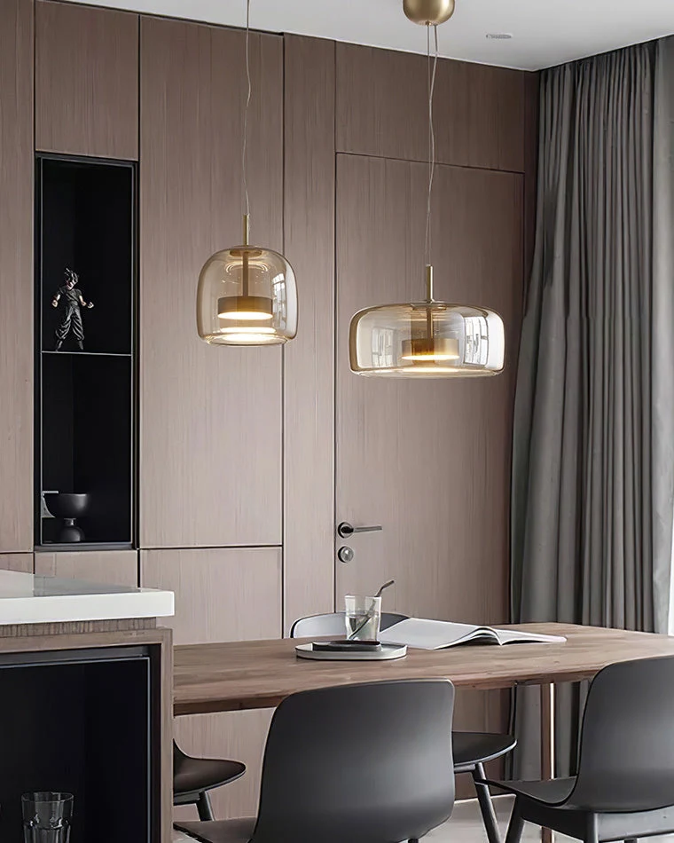 Hanglamp Geblazen Glas Amber Goud Rond Verstelbaar Eettafel Woonkamer Modern | Sansoti