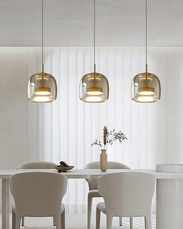 Hanglamp Geblazen Glas Amber Goud Rond Verstelbaar Eettafel Woonkamer Modern | Sansoti