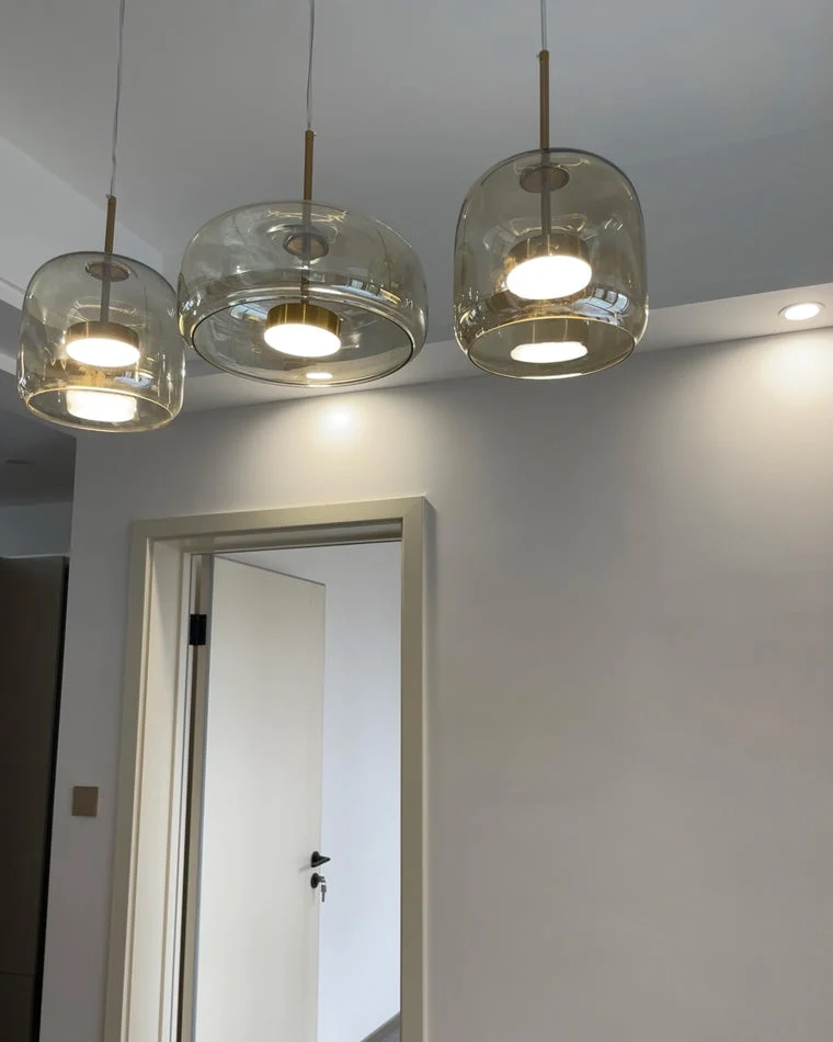 Hanglamp Geblazen Glas Amber Goud Rond Verstelbaar Eettafel Woonkamer Modern | Sansoti