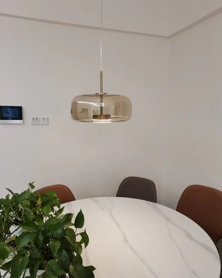 Hanglamp Geblazen Glas Amber Goud Rond Verstelbaar Eettafel Woonkamer Modern | Sansoti