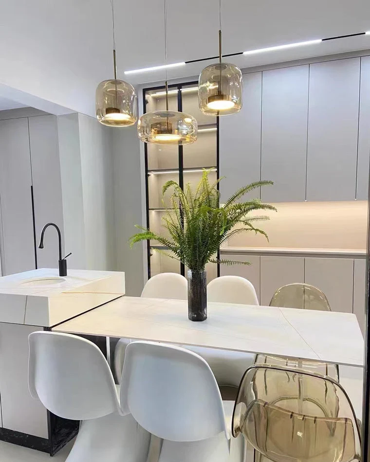Hanglamp Geblazen Glas Amber Goud Rond Verstelbaar Eettafel Woonkamer Modern | Sansoti
