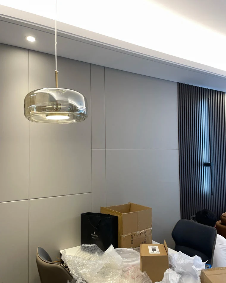 Hanglamp Geblazen Glas Amber Goud Rond Verstelbaar Eettafel Woonkamer Modern | Sansoti