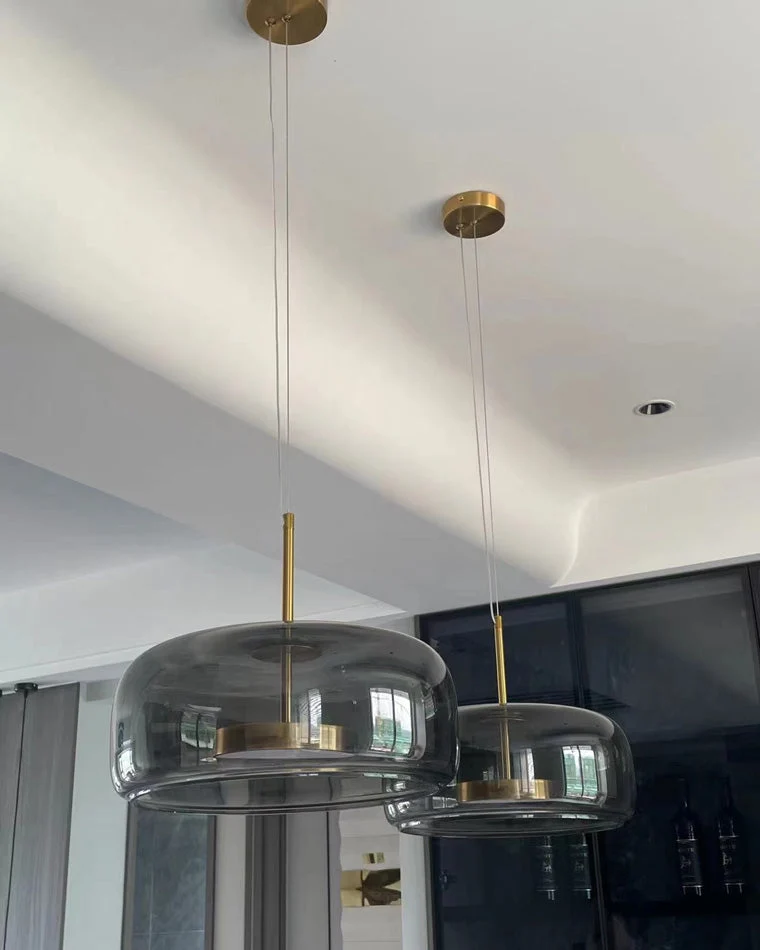 Hanglamp Geblazen Glas Amber Goud Rond Verstelbaar Eettafel Woonkamer Modern | Sansoti