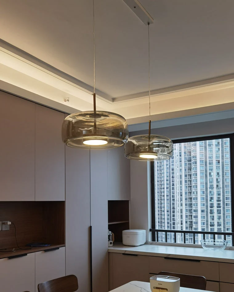 Hanglamp Geblazen Glas Amber Goud Rond Verstelbaar Eettafel Woonkamer Modern | Sansoti
