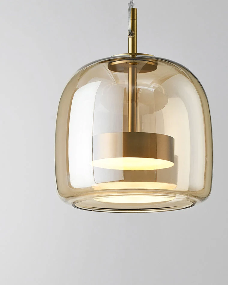 Hanglamp Geblazen Glas Amber Goud Rond Verstelbaar Eettafel Woonkamer Modern | Sansoti