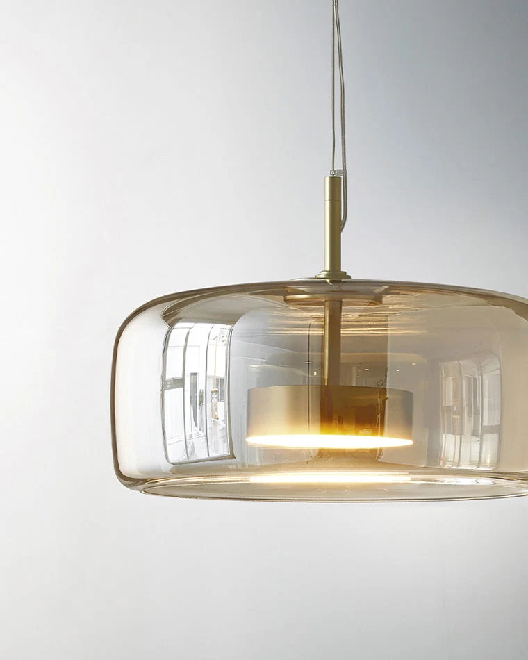 Hanglamp Geblazen Glas Amber Goud Rond Verstelbaar Eettafel Woonkamer Modern | Sansoti