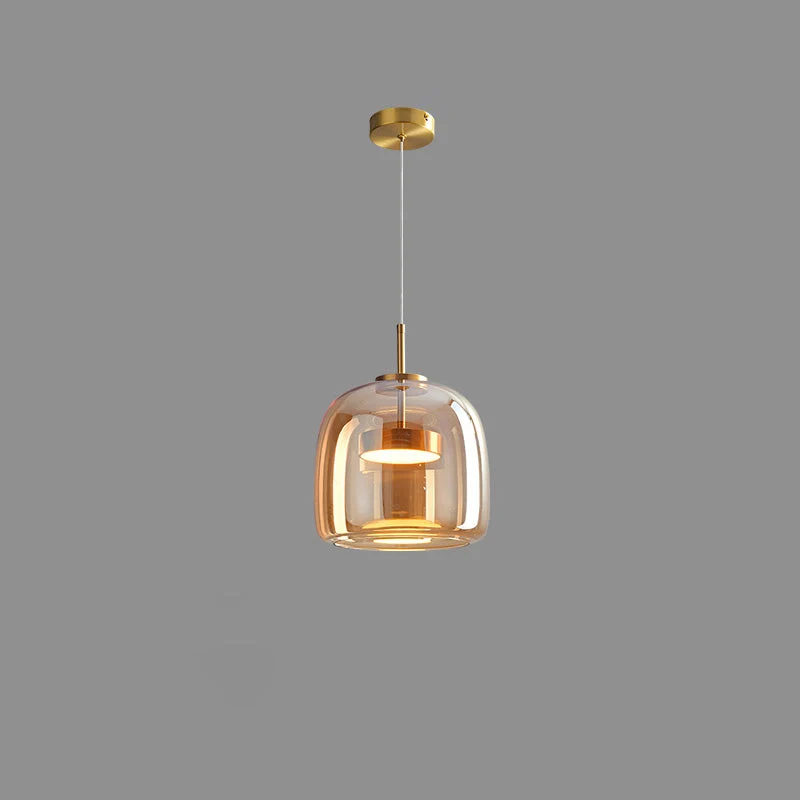 Hanglamp Geblazen Glas Amber Goud Rond Verstelbaar Eettafel Woonkamer Modern | Sansoti