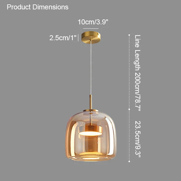 Hanglamp Geblazen Glas Amber Goud Rond Verstelbaar Eettafel Woonkamer Modern | Sansoti