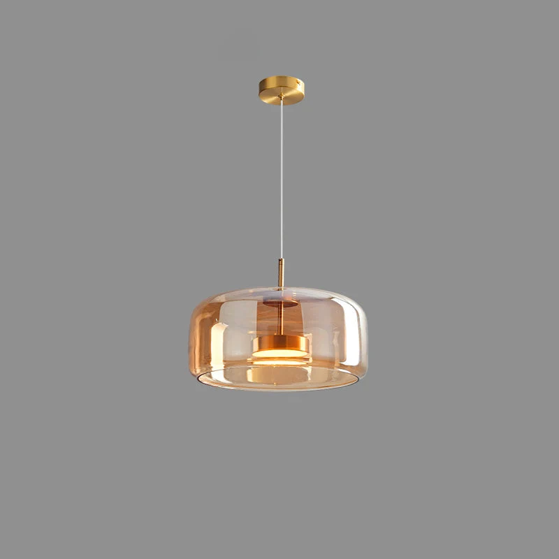 Hanglamp Geblazen Glas Amber Goud Rond Verstelbaar Eettafel Woonkamer Modern | Sansoti