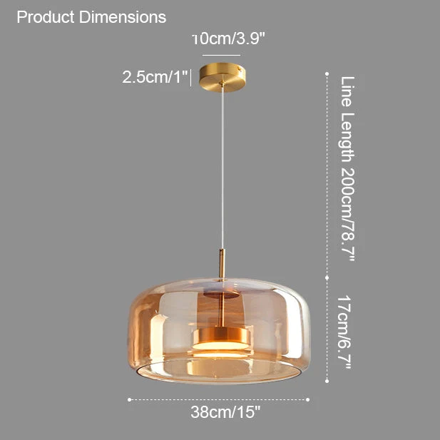 Hanglamp Geblazen Glas Amber Goud Rond Verstelbaar Eettafel Woonkamer Modern | Sansoti