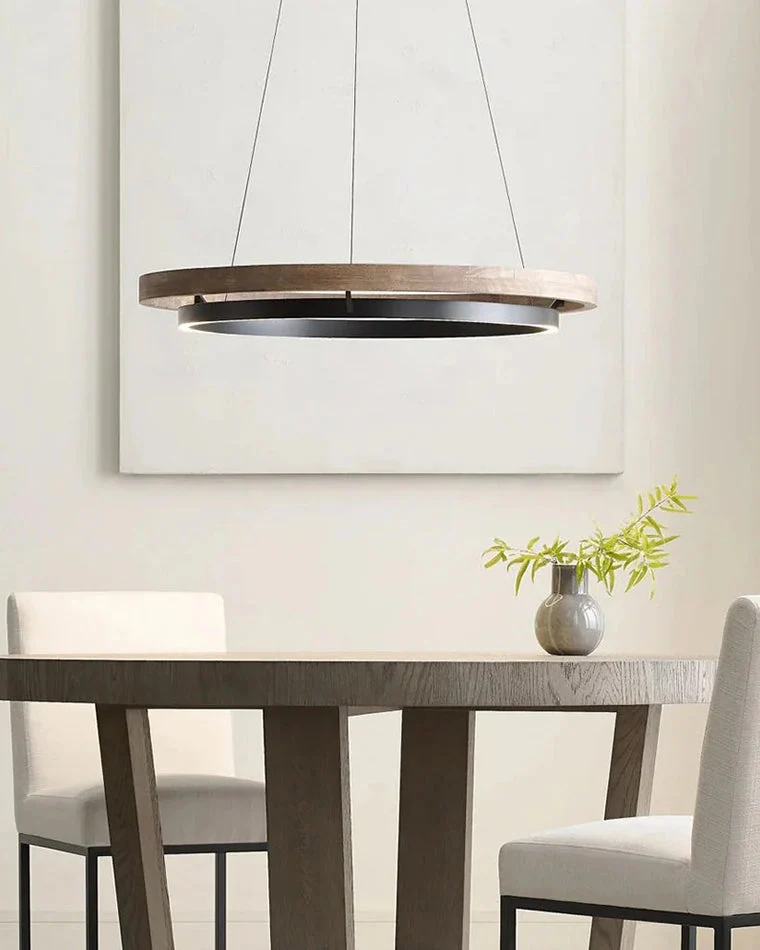 Houten Ringkroonluchter LED Ingebouwd Warm Wit Dimbaar Eetkamer Woonkamer Plafondlamp Modern Farmhouse | Sansoti