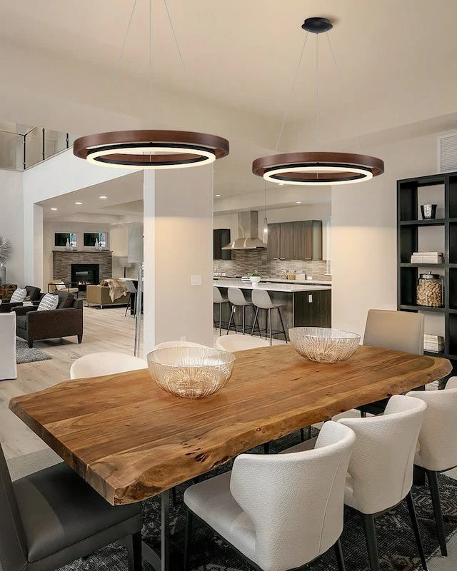 Houten Ringkroonluchter LED Ingebouwd Warm Wit Dimbaar Eetkamer Woonkamer Plafondlamp Modern Farmhouse | Sansoti