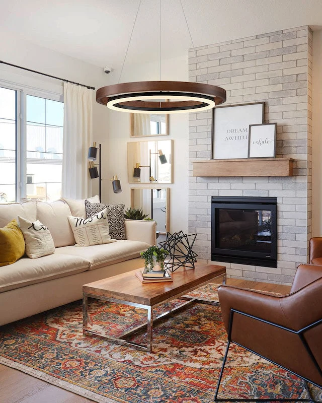 Houten Ringkroonluchter LED Ingebouwd Warm Wit Dimbaar Eetkamer Woonkamer Plafondlamp Modern Farmhouse | Sansoti