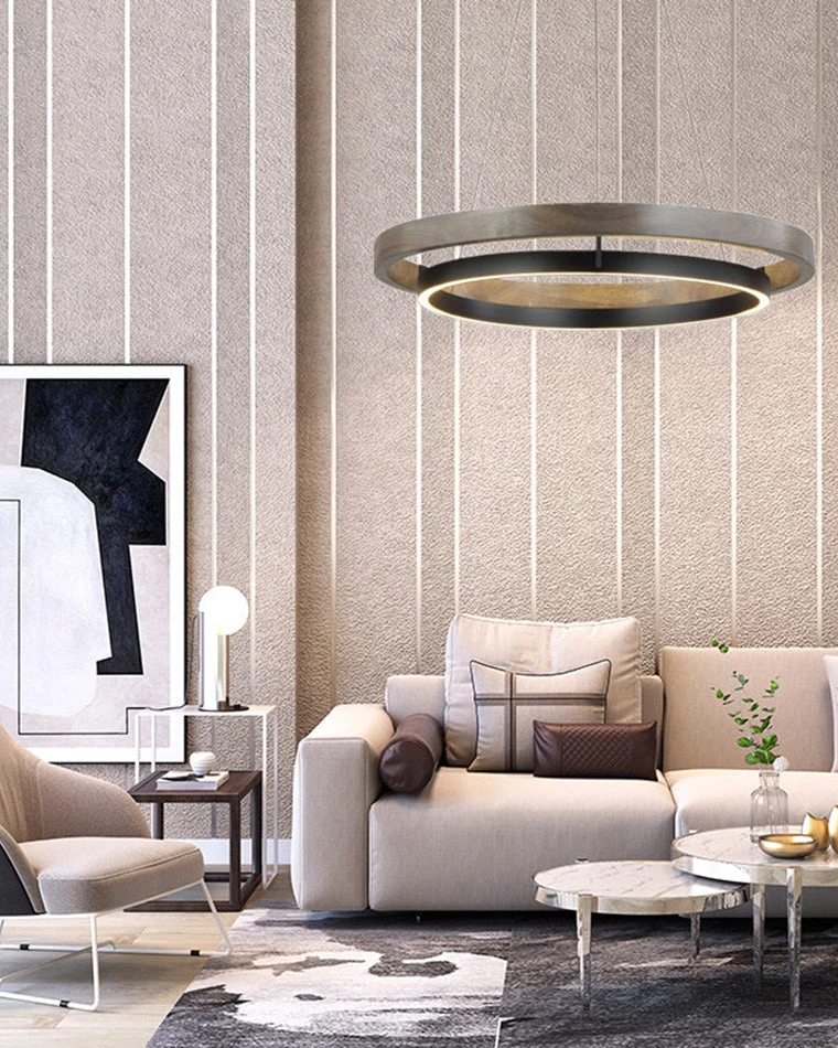 Houten Ringkroonluchter LED Ingebouwd Warm Wit Dimbaar Eetkamer Woonkamer Plafondlamp Modern Farmhouse | Sansoti