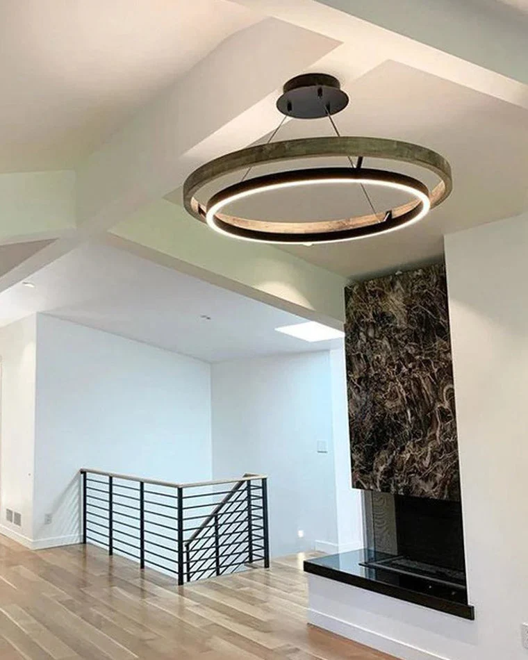 Houten Ringkroonluchter LED Ingebouwd Warm Wit Dimbaar Eetkamer Woonkamer Plafondlamp Modern Farmhouse | Sansoti