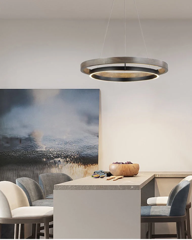 Houten Ringkroonluchter LED Ingebouwd Warm Wit Dimbaar Eetkamer Woonkamer Plafondlamp Modern Farmhouse | Sansoti