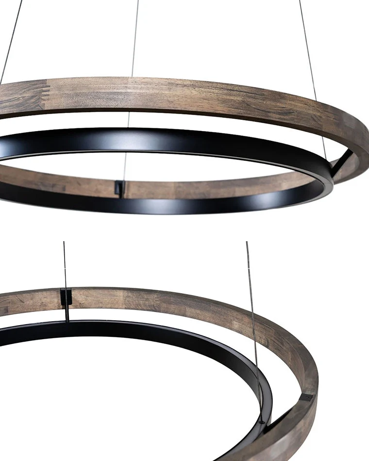 Houten Ringkroonluchter LED Ingebouwd Warm Wit Dimbaar Eetkamer Woonkamer Plafondlamp Modern Farmhouse | Sansoti