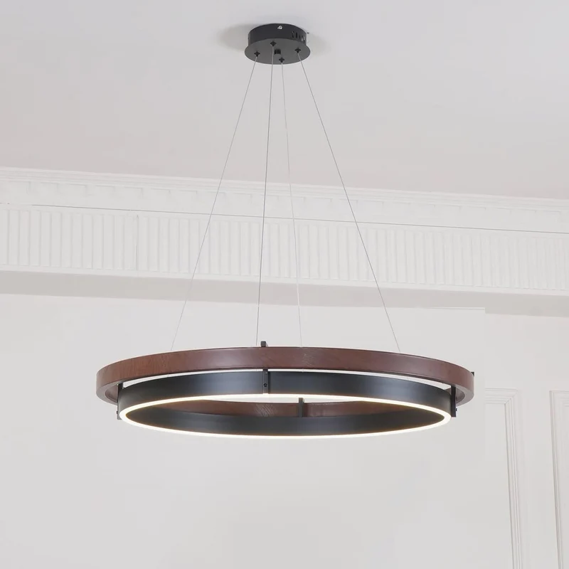 Houten Ringkroonluchter LED Ingebouwd Warm Wit Dimbaar Eetkamer Woonkamer Plafondlamp Modern Farmhouse | Sansoti