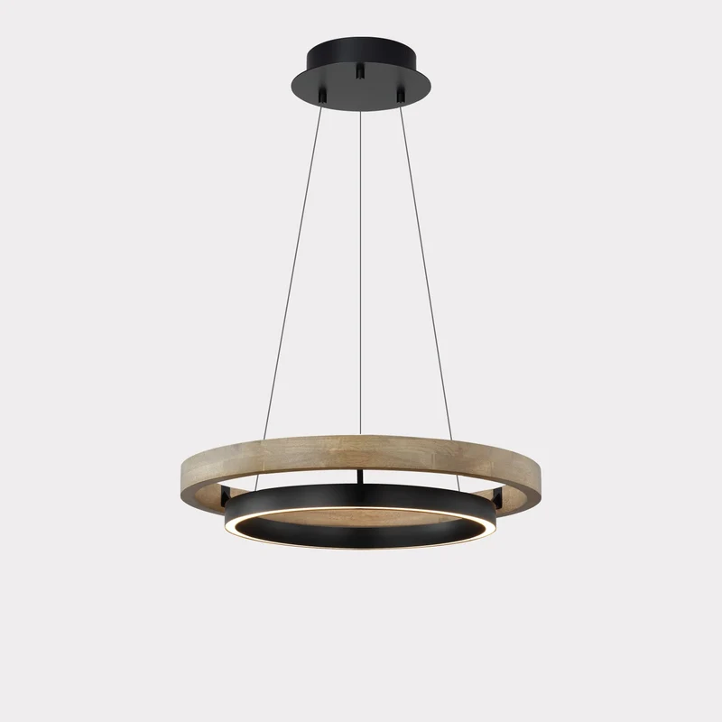 Houten Ringkroonluchter LED Ingebouwd Warm Wit Dimbaar Eetkamer Woonkamer Plafondlamp Modern Farmhouse | Sansoti