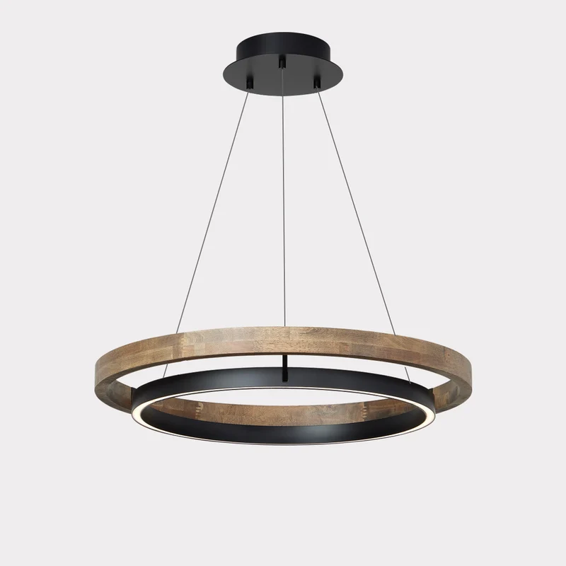 Houten Ringkroonluchter LED Ingebouwd Warm Wit Dimbaar Eetkamer Woonkamer Plafondlamp Modern Farmhouse | Sansoti