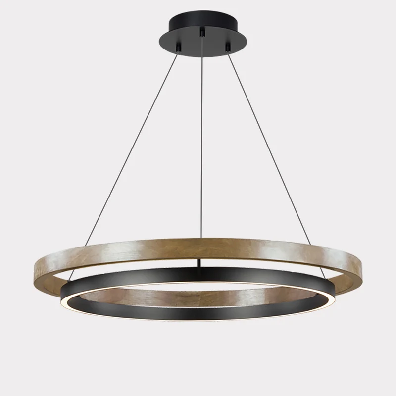 Houten Ringkroonluchter LED Ingebouwd Warm Wit Dimbaar Eetkamer Woonkamer Plafondlamp Modern Farmhouse | Sansoti