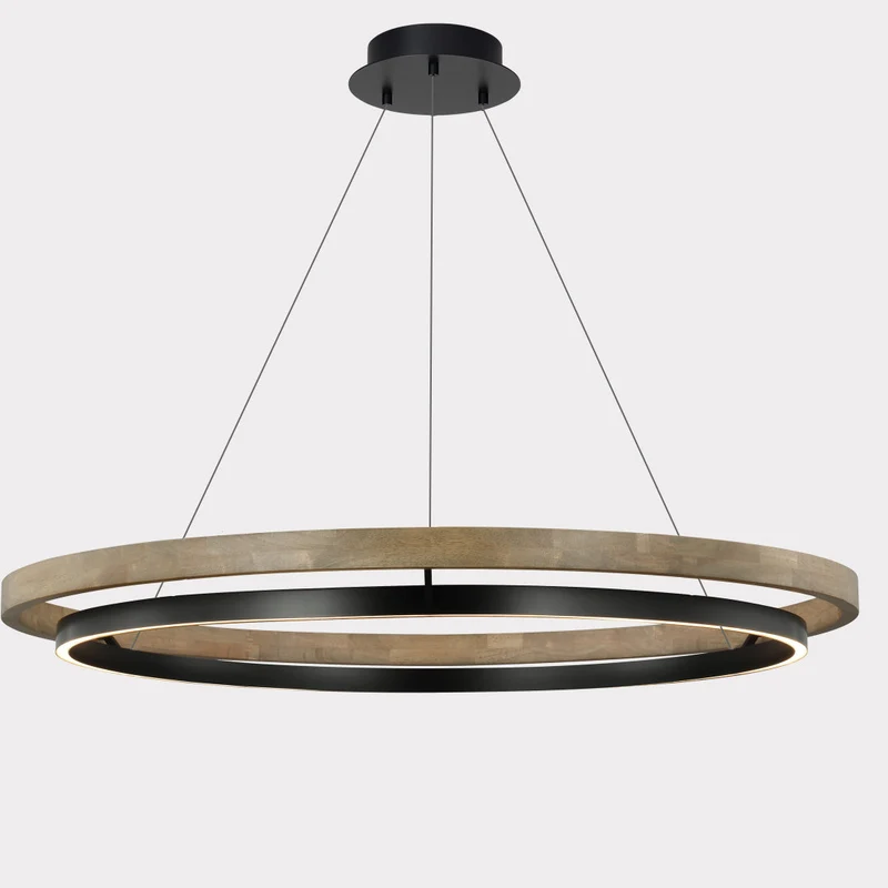 Houten Ringkroonluchter LED Ingebouwd Warm Wit Dimbaar Eetkamer Woonkamer Plafondlamp Modern Farmhouse | Sansoti