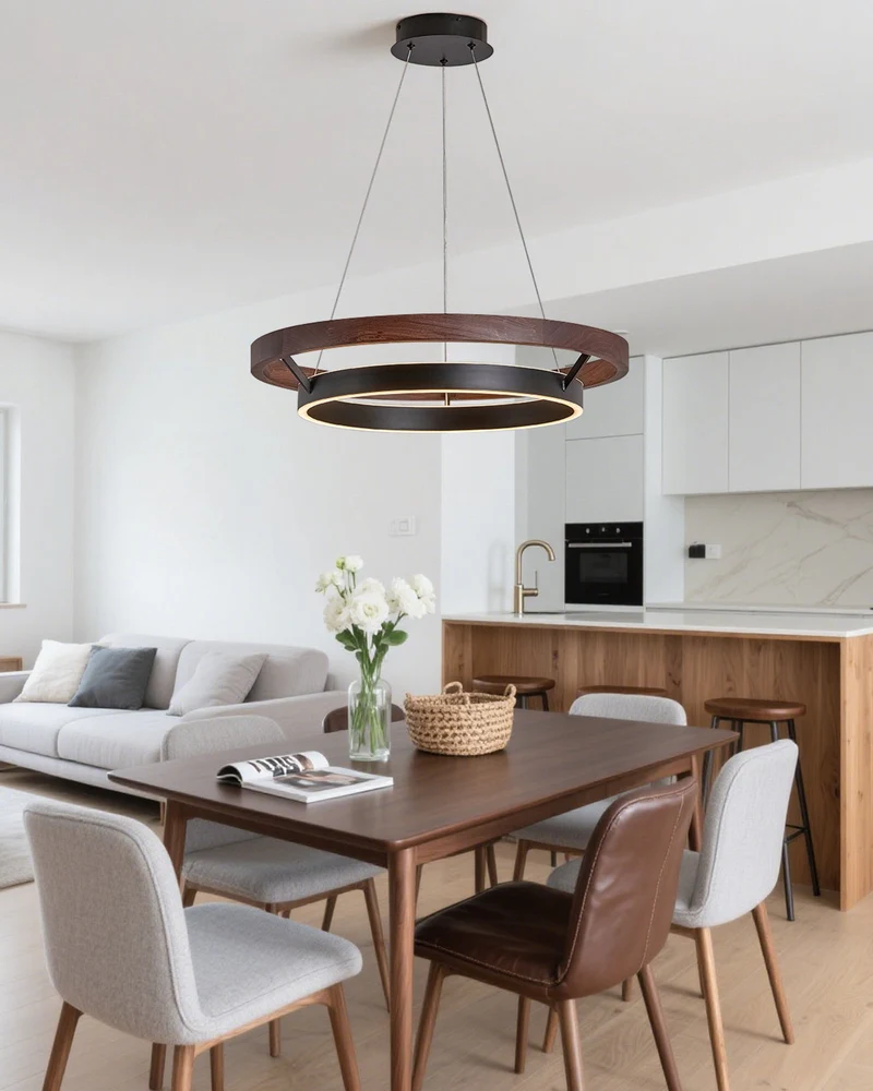 Houten Ringkroonluchter LED Ingebouwd Warm Wit Dimbaar Eetkamer Woonkamer Plafondlamp Modern Farmhouse | Sansoti