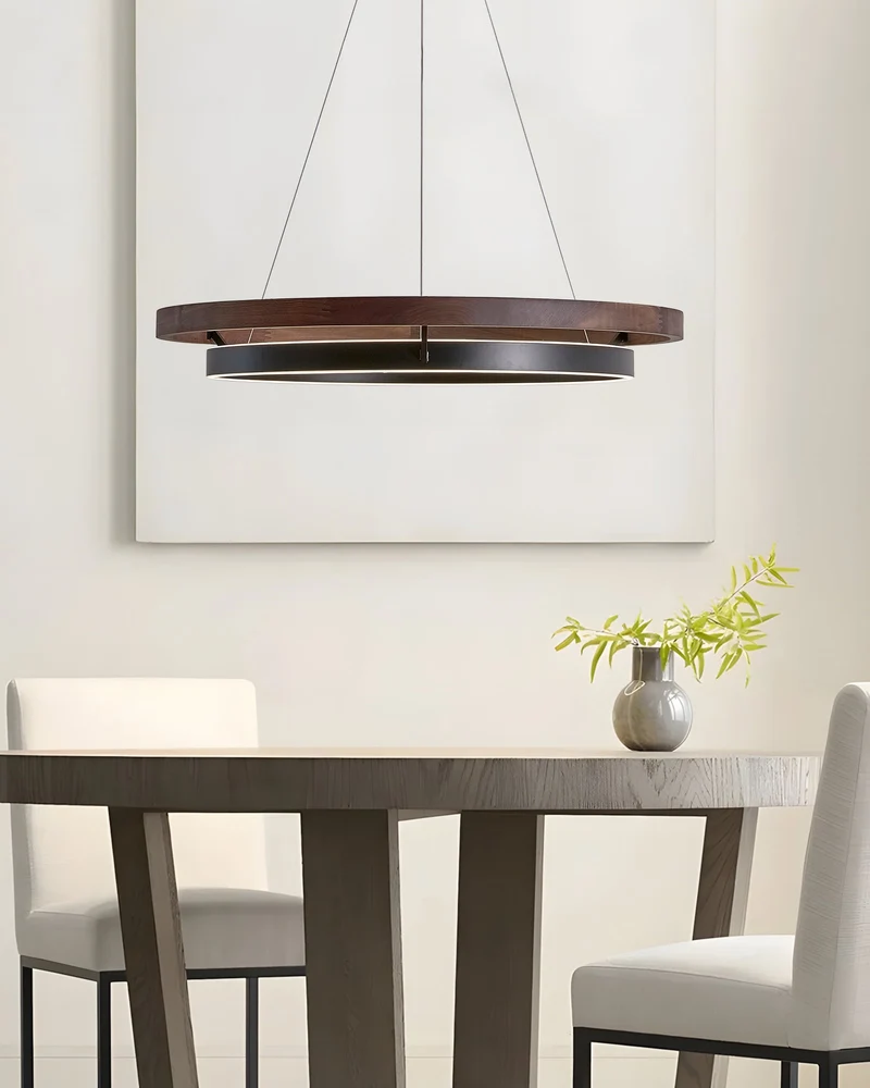 Houten Ringkroonluchter LED Ingebouwd Warm Wit Dimbaar Eetkamer Woonkamer Plafondlamp Modern Farmhouse | Sansoti