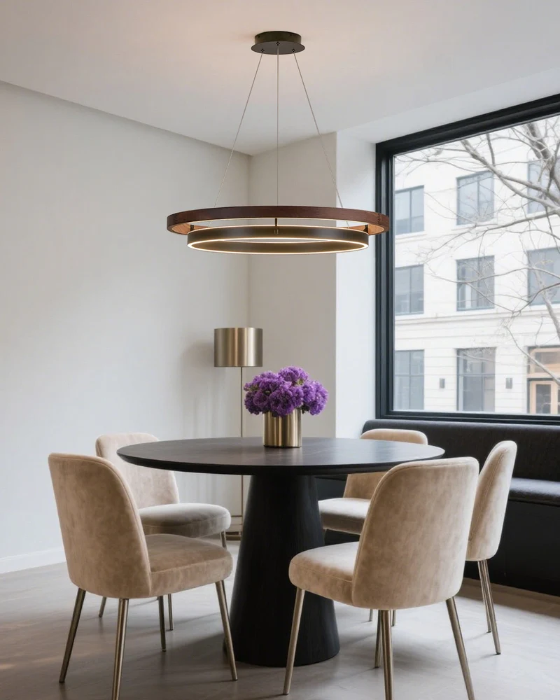Houten Ringkroonluchter LED Ingebouwd Warm Wit Dimbaar Eetkamer Woonkamer Plafondlamp Modern Farmhouse | Sansoti