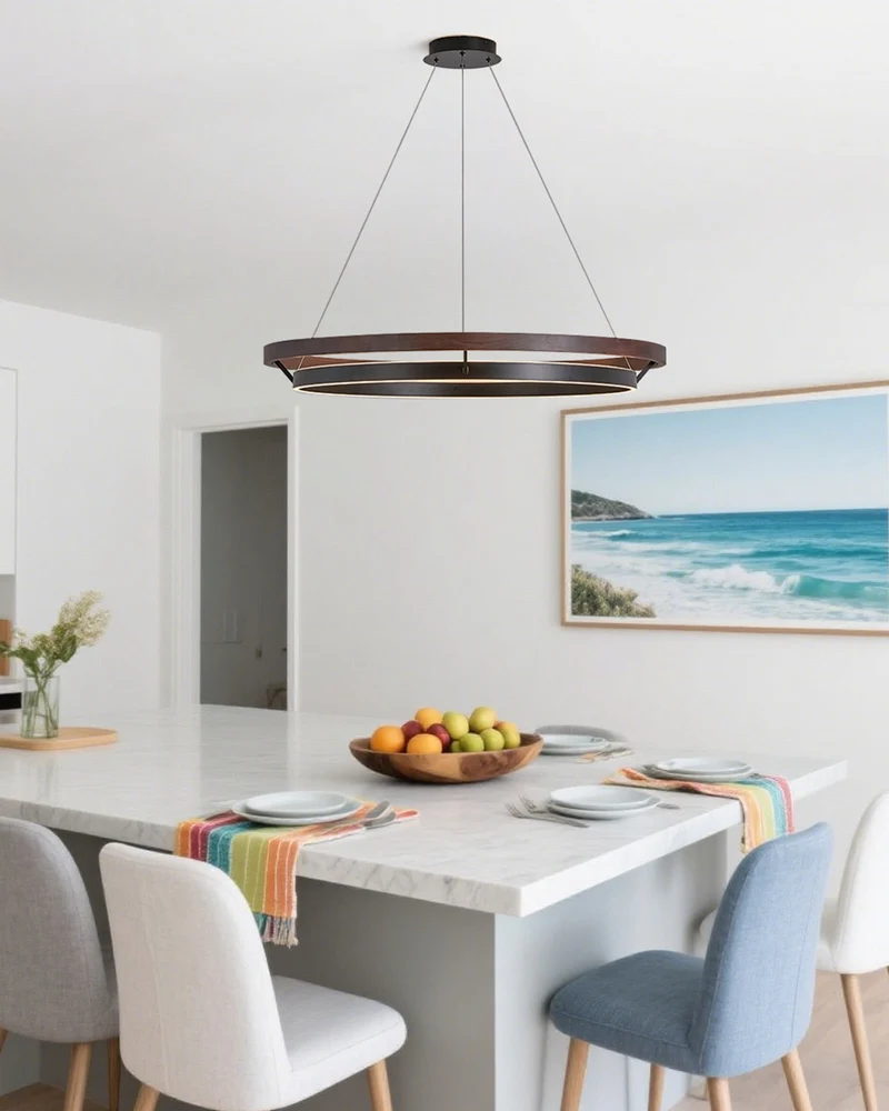 Houten Ringkroonluchter LED Ingebouwd Warm Wit Dimbaar Eetkamer Woonkamer Plafondlamp Modern Farmhouse | Sansoti