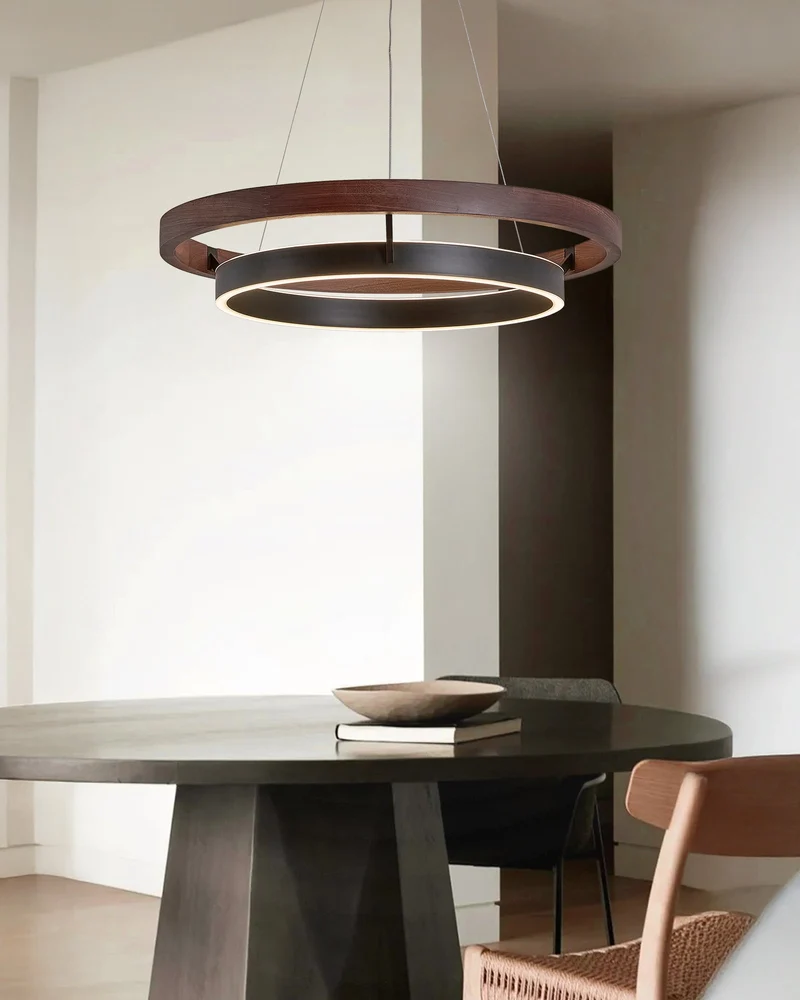 Houten Ringkroonluchter LED Ingebouwd Warm Wit Dimbaar Eetkamer Woonkamer Plafondlamp Modern Farmhouse | Sansoti