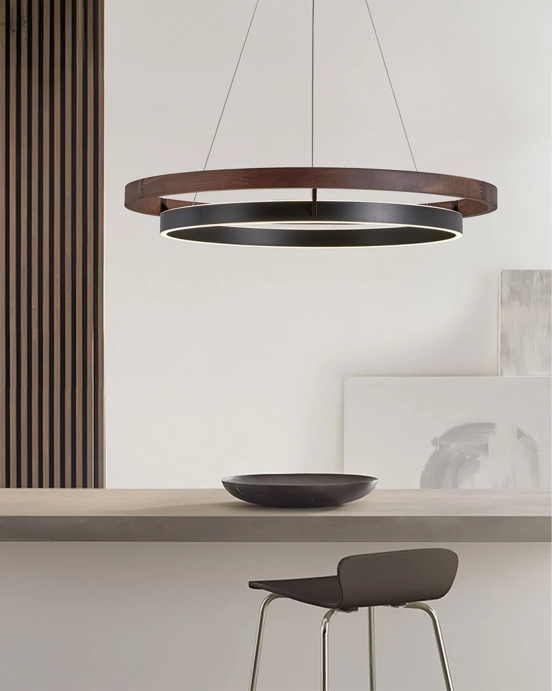 Houten Ringkroonluchter LED Ingebouwd Warm Wit Dimbaar Eetkamer Woonkamer Plafondlamp Modern Farmhouse | Sansoti