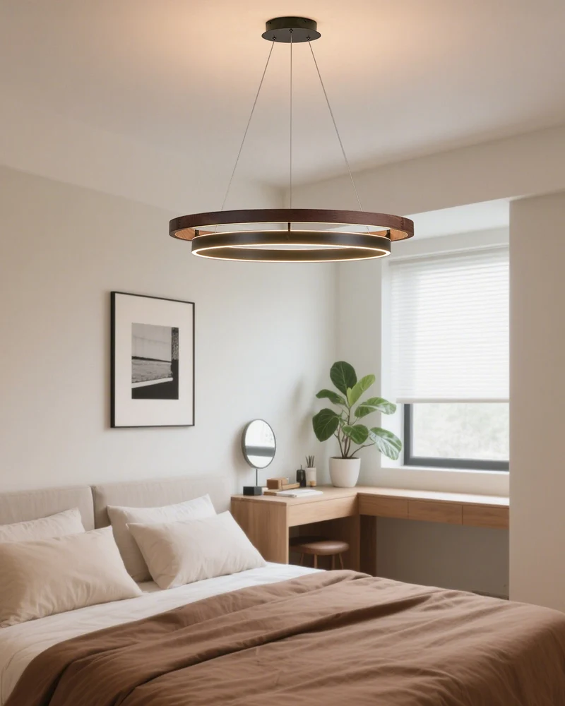 Houten Ringkroonluchter LED Ingebouwd Warm Wit Dimbaar Eetkamer Woonkamer Plafondlamp Modern Farmhouse | Sansoti