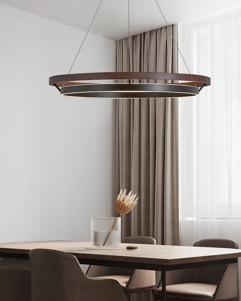 Houten Ringkroonluchter LED Ingebouwd Warm Wit Dimbaar Eetkamer Woonkamer Plafondlamp Modern Farmhouse | Sansoti