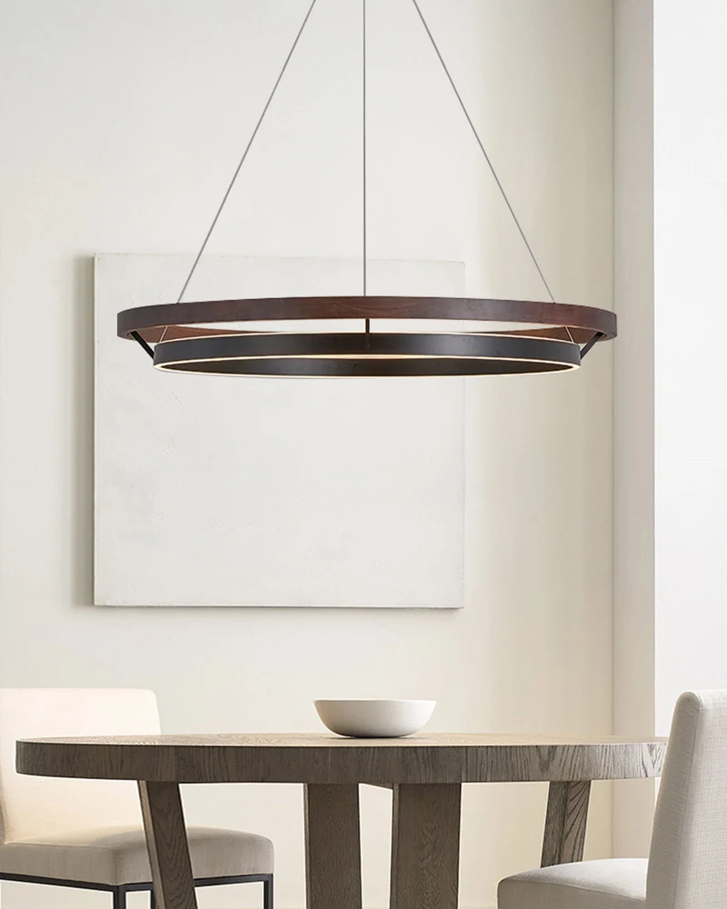 Houten Ringkroonluchter LED Ingebouwd Warm Wit Dimbaar Eetkamer Woonkamer Plafondlamp Modern Farmhouse | Sansoti
