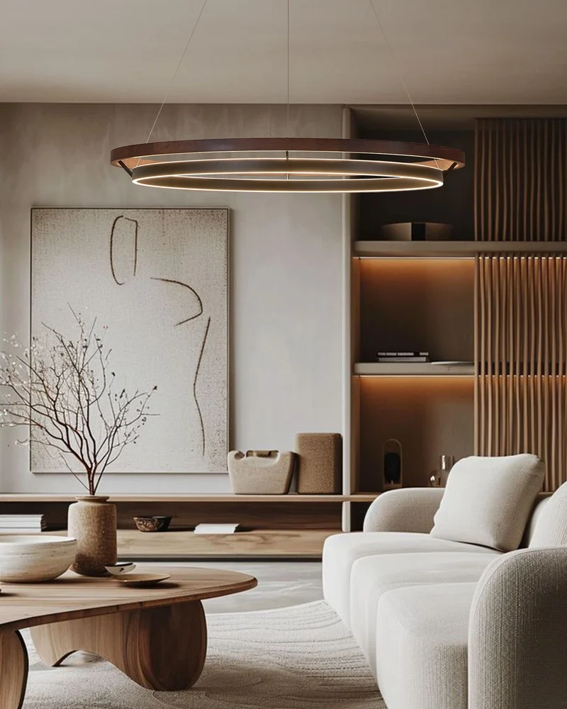 Houten Ringkroonluchter LED Ingebouwd Warm Wit Dimbaar Eetkamer Woonkamer Plafondlamp Modern Farmhouse | Sansoti