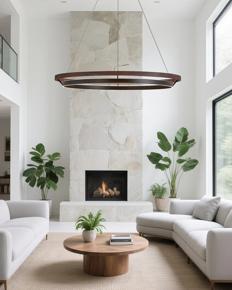 Houten Ringkroonluchter LED Ingebouwd Warm Wit Dimbaar Eetkamer Woonkamer Plafondlamp Modern Farmhouse | Sansoti