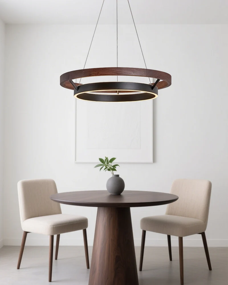 Houten Ringkroonluchter LED Ingebouwd Warm Wit Dimbaar Eetkamer Woonkamer Plafondlamp Modern Farmhouse | Sansoti