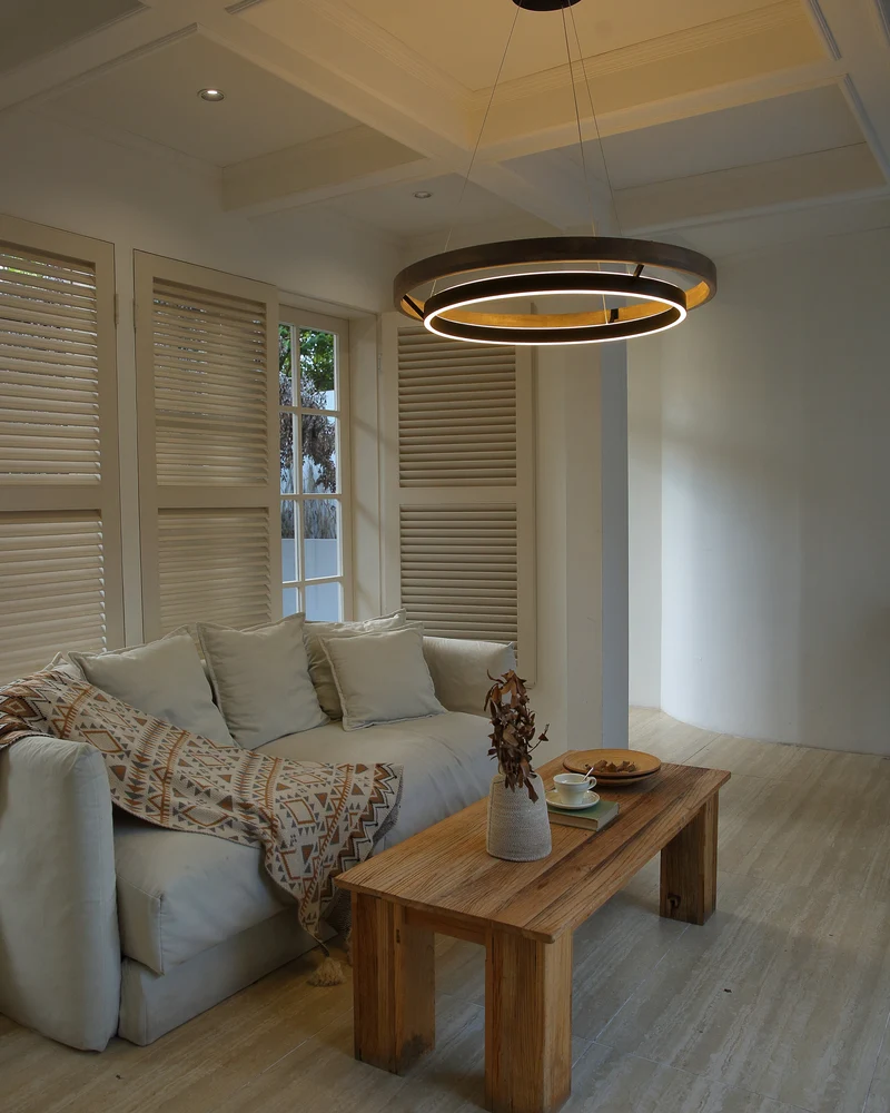 Houten Ringkroonluchter LED Ingebouwd Warm Wit Dimbaar Eetkamer Woonkamer Plafondlamp Modern Farmhouse | Sansoti